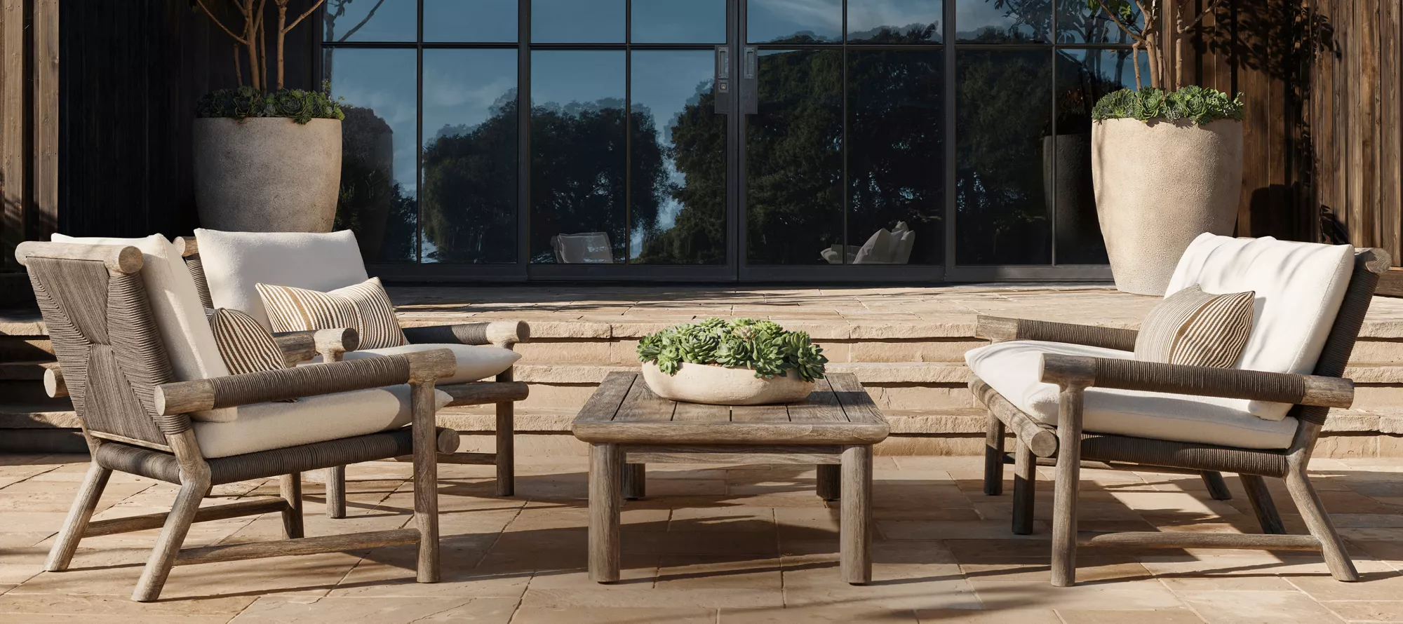 Set canapea de exterior din lemn de tec Premium Lindon|Mobilier Howvin
